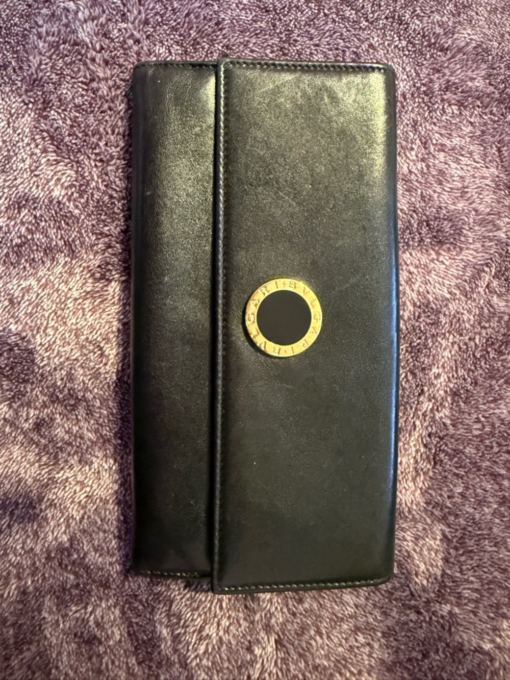 Black Leather Wallet Bvlgari with Gold Circle Logo